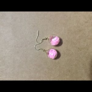 Baby pink glass globe star glitter filled handmade earrings